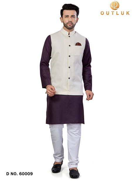 Purple Colour Outluk Vol 60 New Festive Wear Kurta Pajama With Jacket Mens Collection 60009